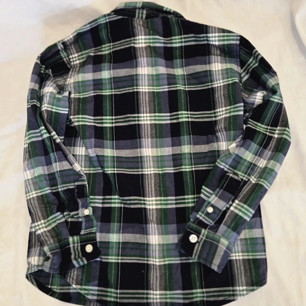 Old Navy Boys Green, White and Navy Plaid Button Down Shirt Collared Shirt
